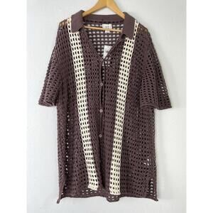 NWT Urban Outfitters BDG Garden Crochet Knit Button Up Men’s Shirt Size Large